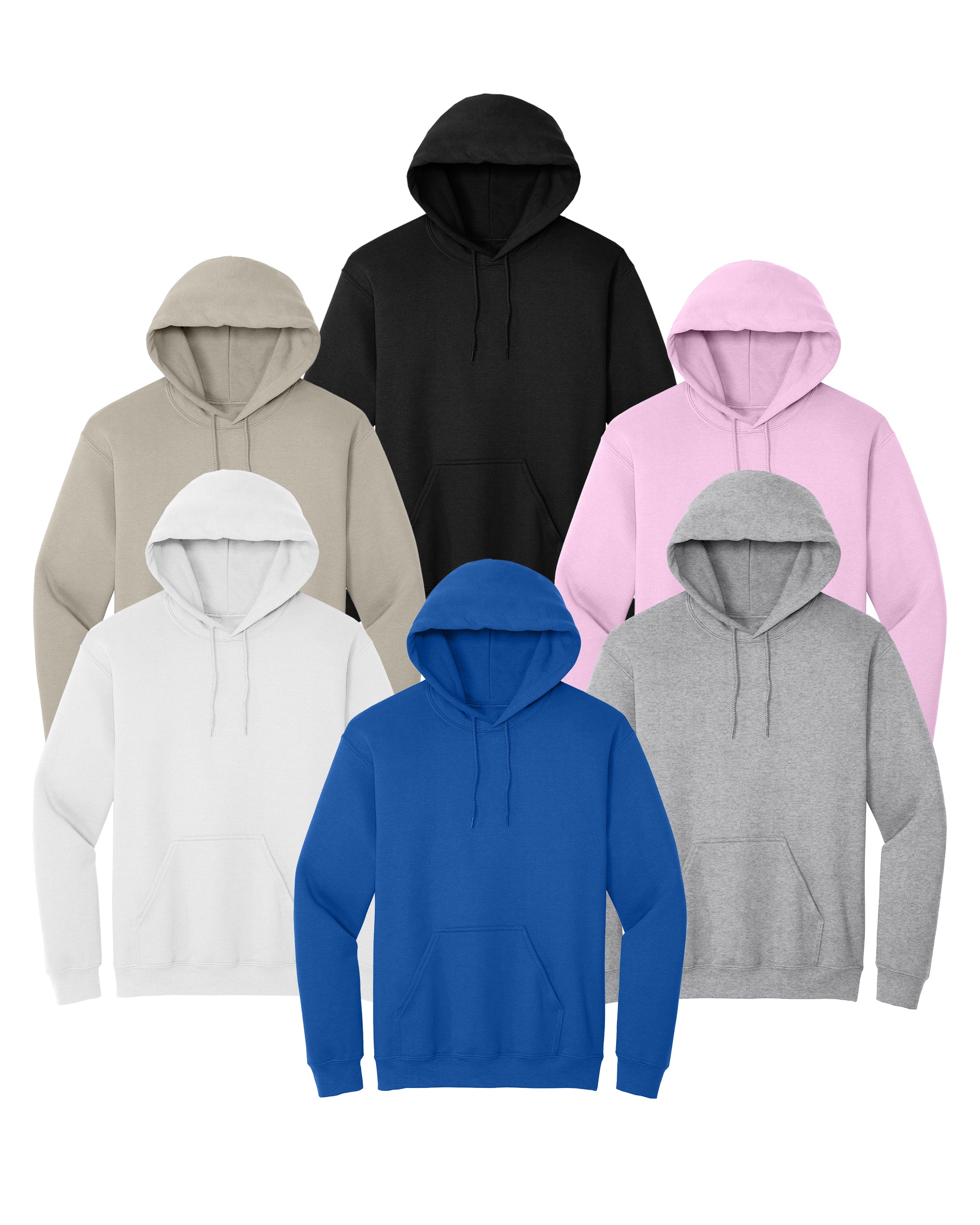 Black, White, Light Pink, Sand, Royal, Sport gray multicolor pack of 6 hoodies