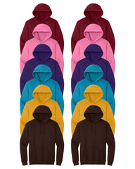 Azalea, Cardinal Red, Dark Chocolate, Gold, Sapphire, Purple, Multicolor hoodies pack of 12