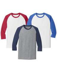 Core Blend Heavy Cotton 3/4-Sleeve Raglan Tee - Casual Men's Jersey Baseball Shirt Pack of 3 - Multicolor
