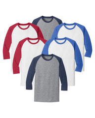 Core Blend Heavy Cotton 3/4-Sleeve Raglan Tee - Casual Men's Jersey Baseball Shirt Pack of 6 - Multicolor
