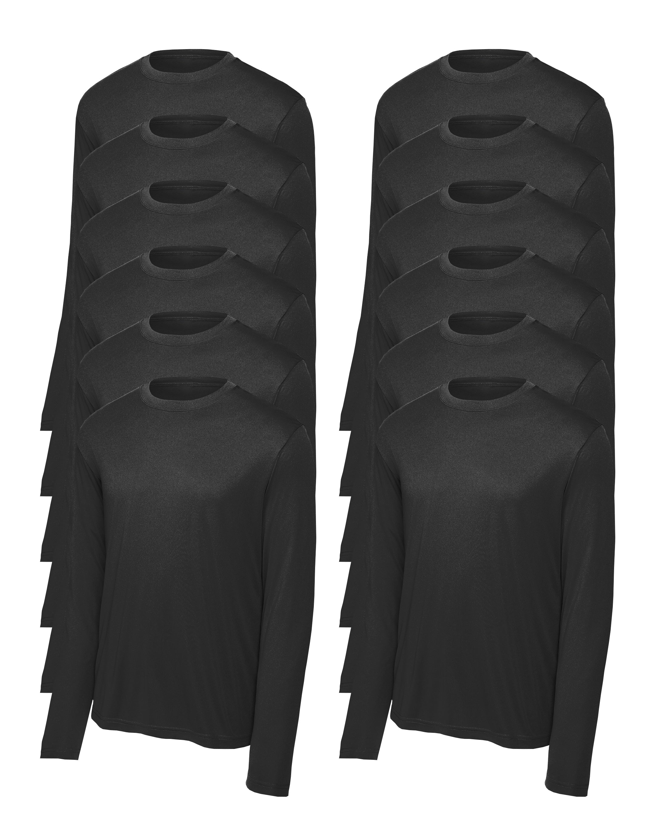 12 mens black long-sleeve shirts on a white background