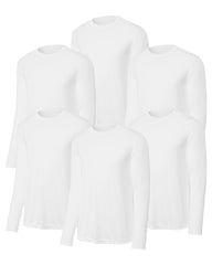 six white mens long-sleeve shirts on a white background