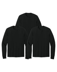 Three black long-sleeve shirts on a white background