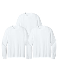 3 white long-sleeve shirts on a white background