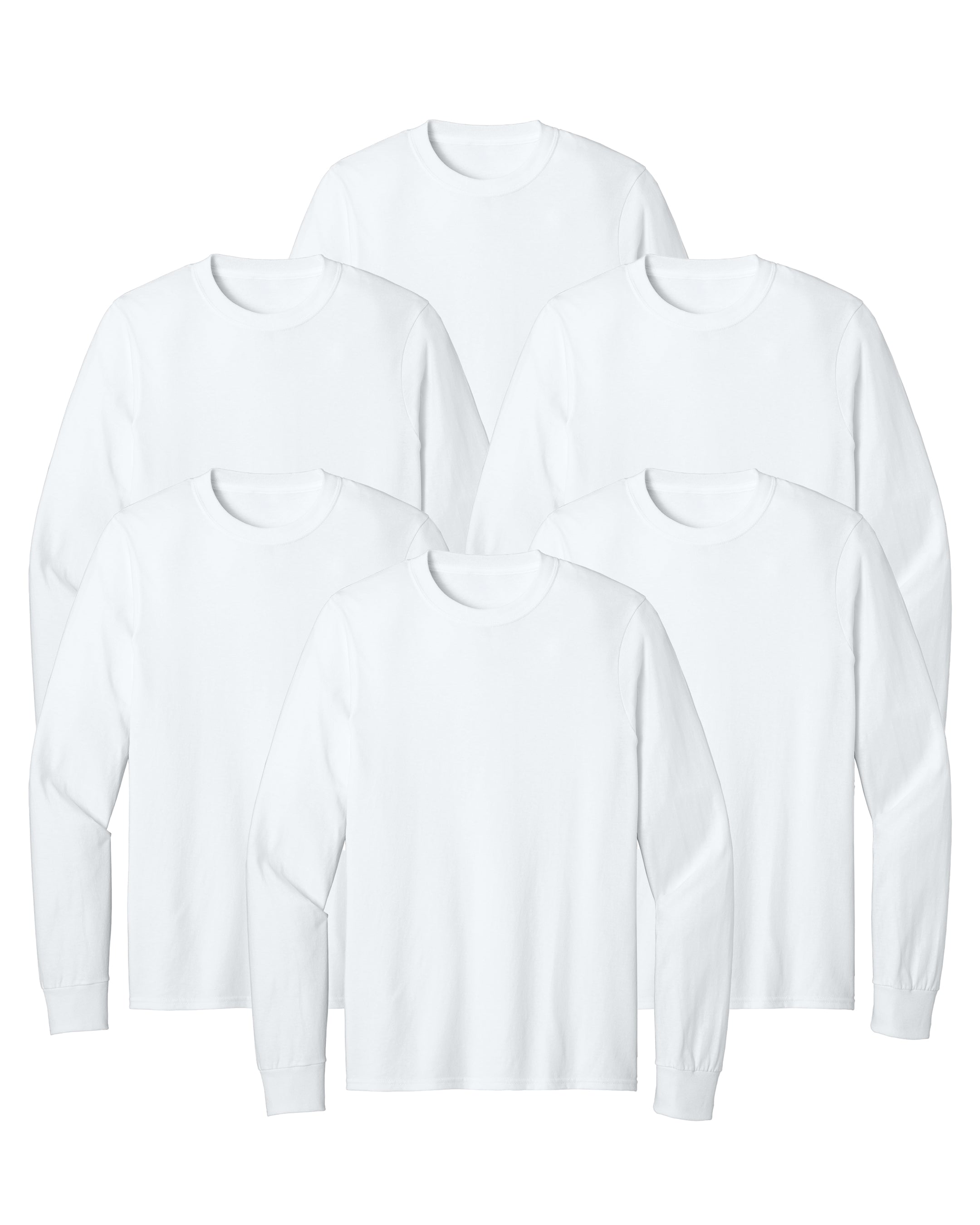 6 white long-sleeve shirts on a white background