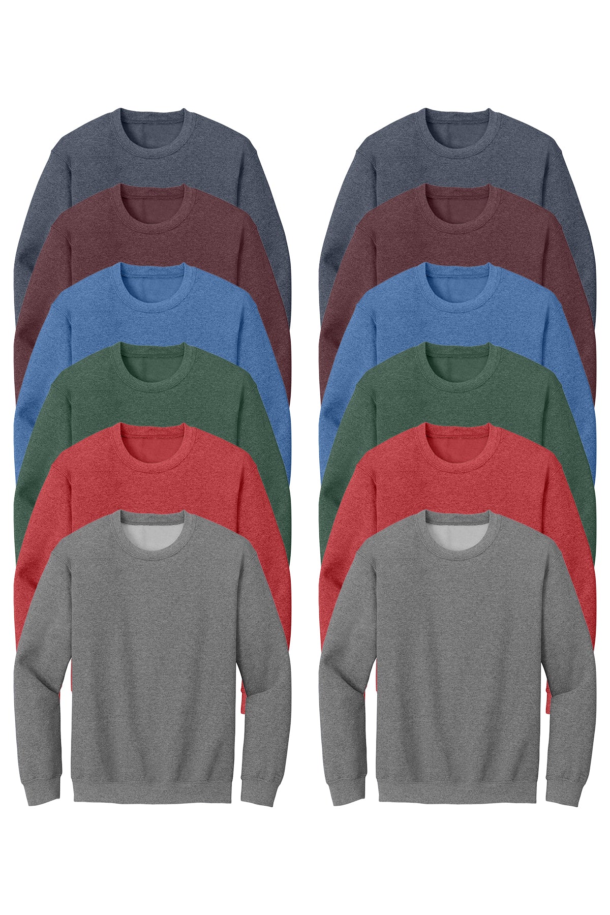 Heather Scarlet Red, Heather Dark Green, Heather Dark Maroon, Heather Dark Navy, Heather Deep Royal, Graphite Heather multicolor sweatshirt 12 Pack