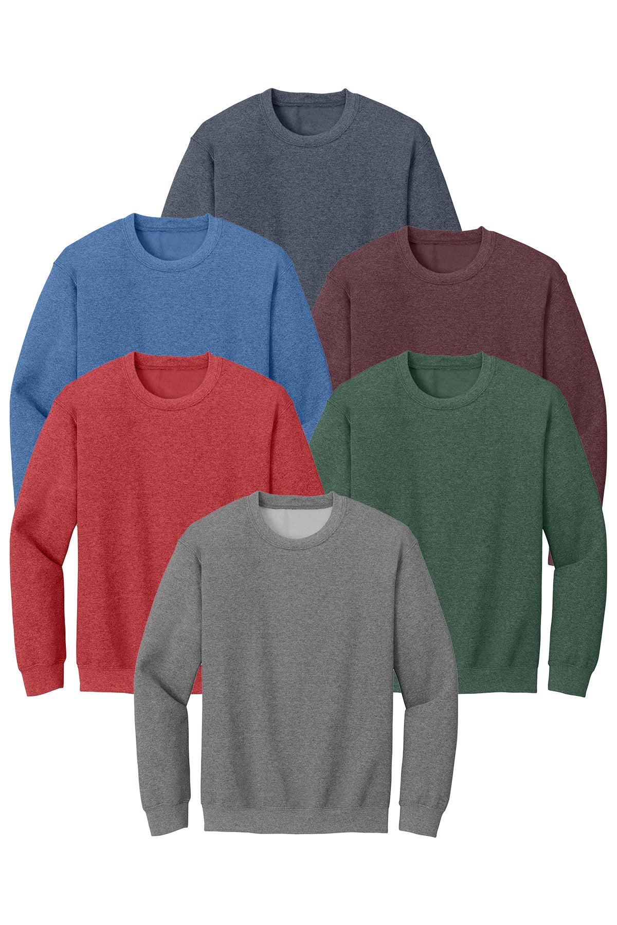 Heather Scarlet Red, Heather Dark Green, Heather Dark Maroon, Heather Dark Navy, Heather Deep Royal, Graphite Heather multicolor sweatshirt 6 Pack
