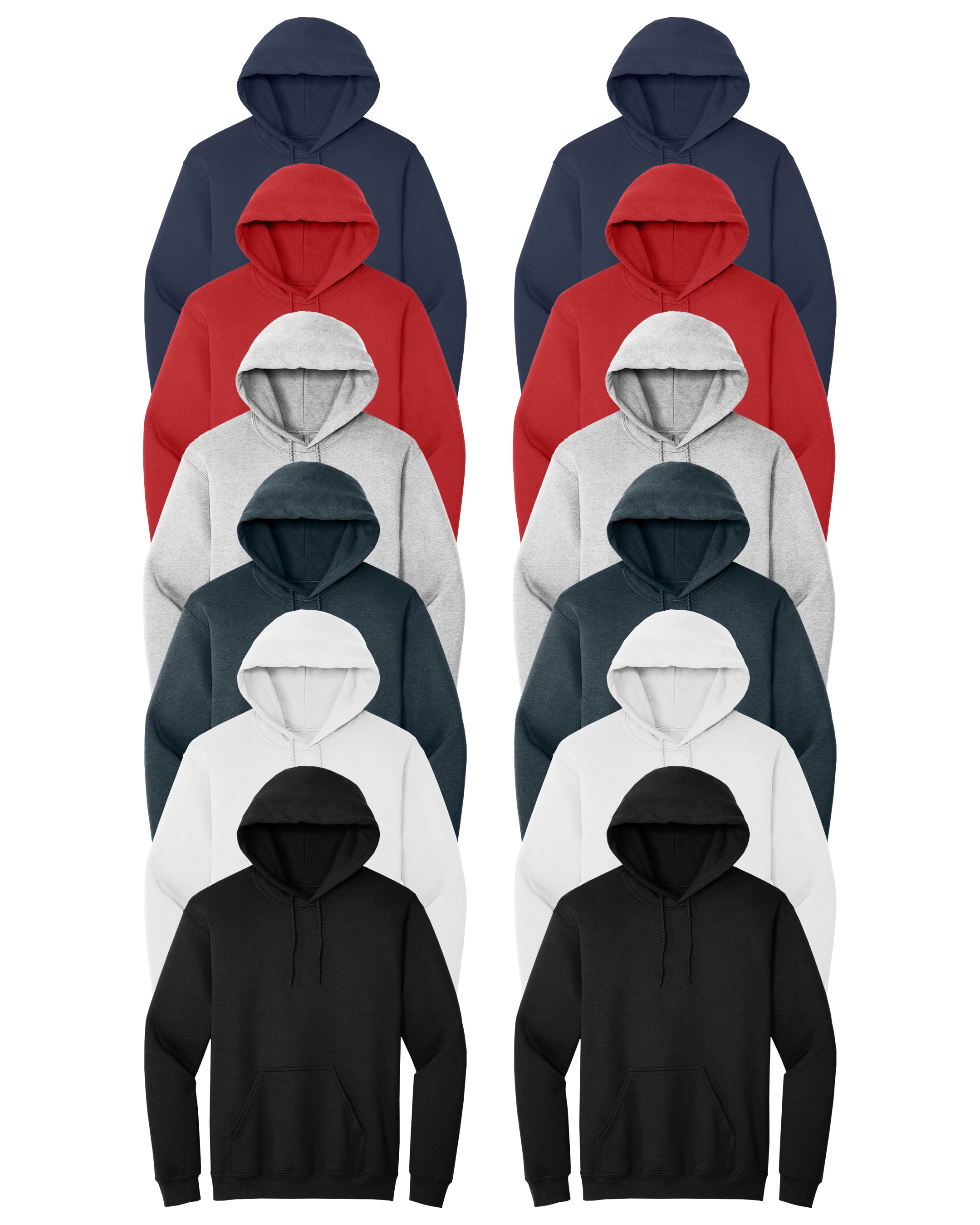 Black, White, Red, Ash, Dark Heather, Navy, multicolor hoodie 12 pack