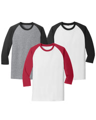 Core Blend Heavy Cotton 3/4-Sleeve Raglan Tee - Casual Men's Jersey Baseball Shirt Pack of 3 - Multicolor