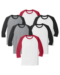 Core Blend Heavy Cotton 3/4-Sleeve Raglan Tee - Casual Men's Jersey Baseball Shirt Pack of 6 - Multicolor