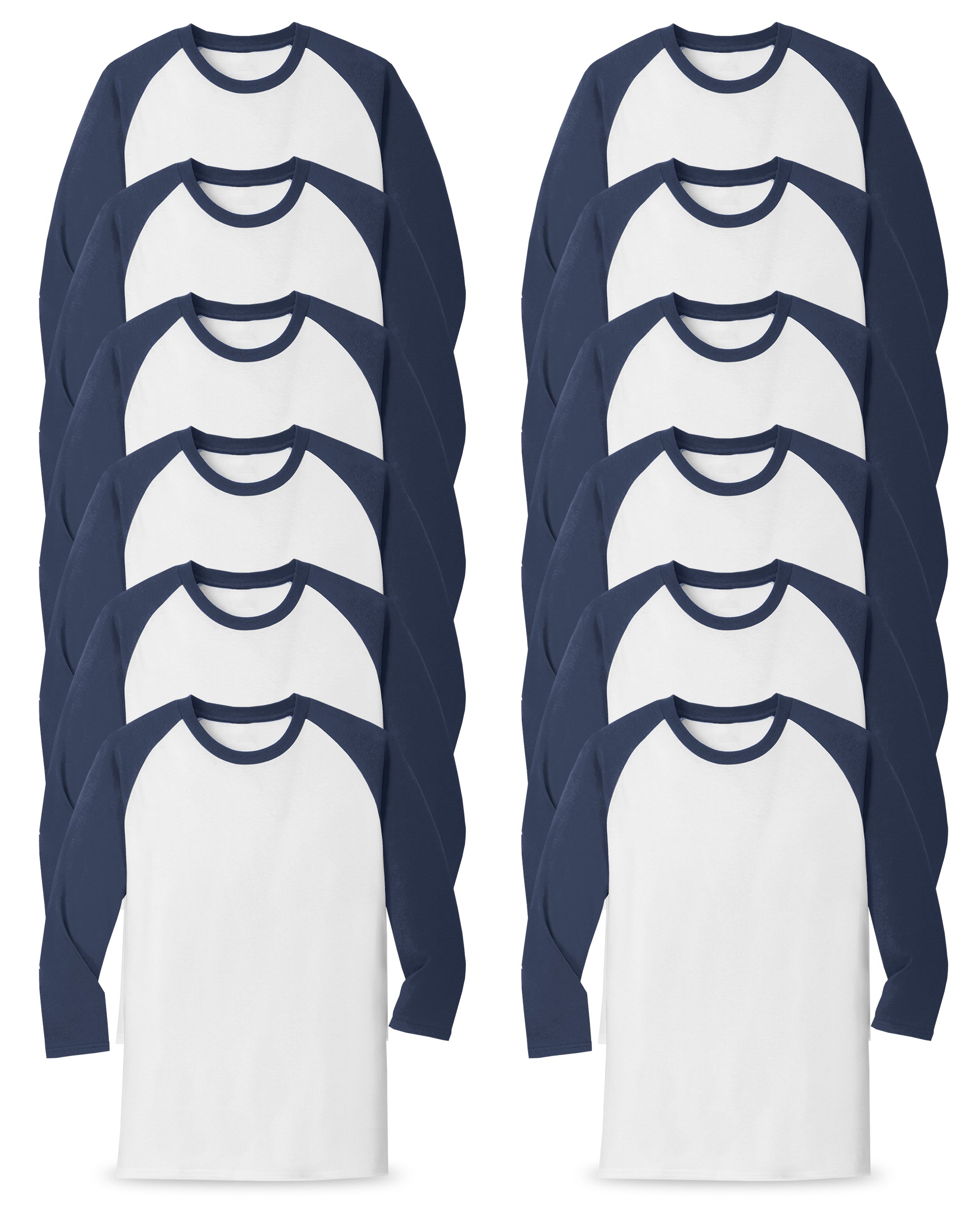 white and navy long sleeve shirt pack of 12