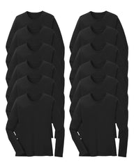 12 black long-sleeve cotton shirts on a white background