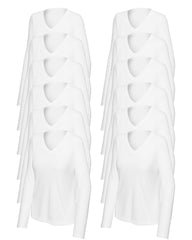 12 white long-sleeve v-neck shirts on a white background