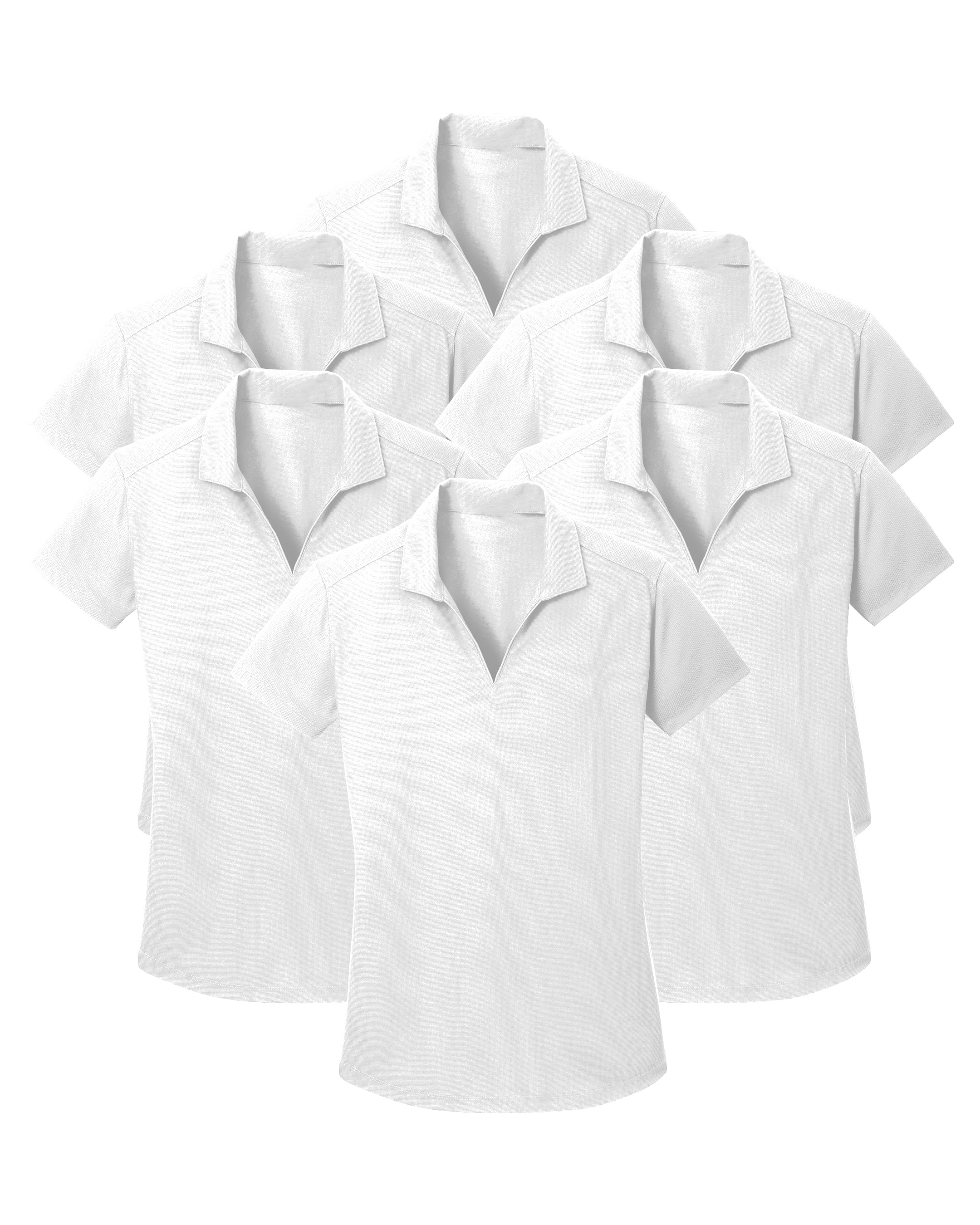 six pack white polo shirts on a white background