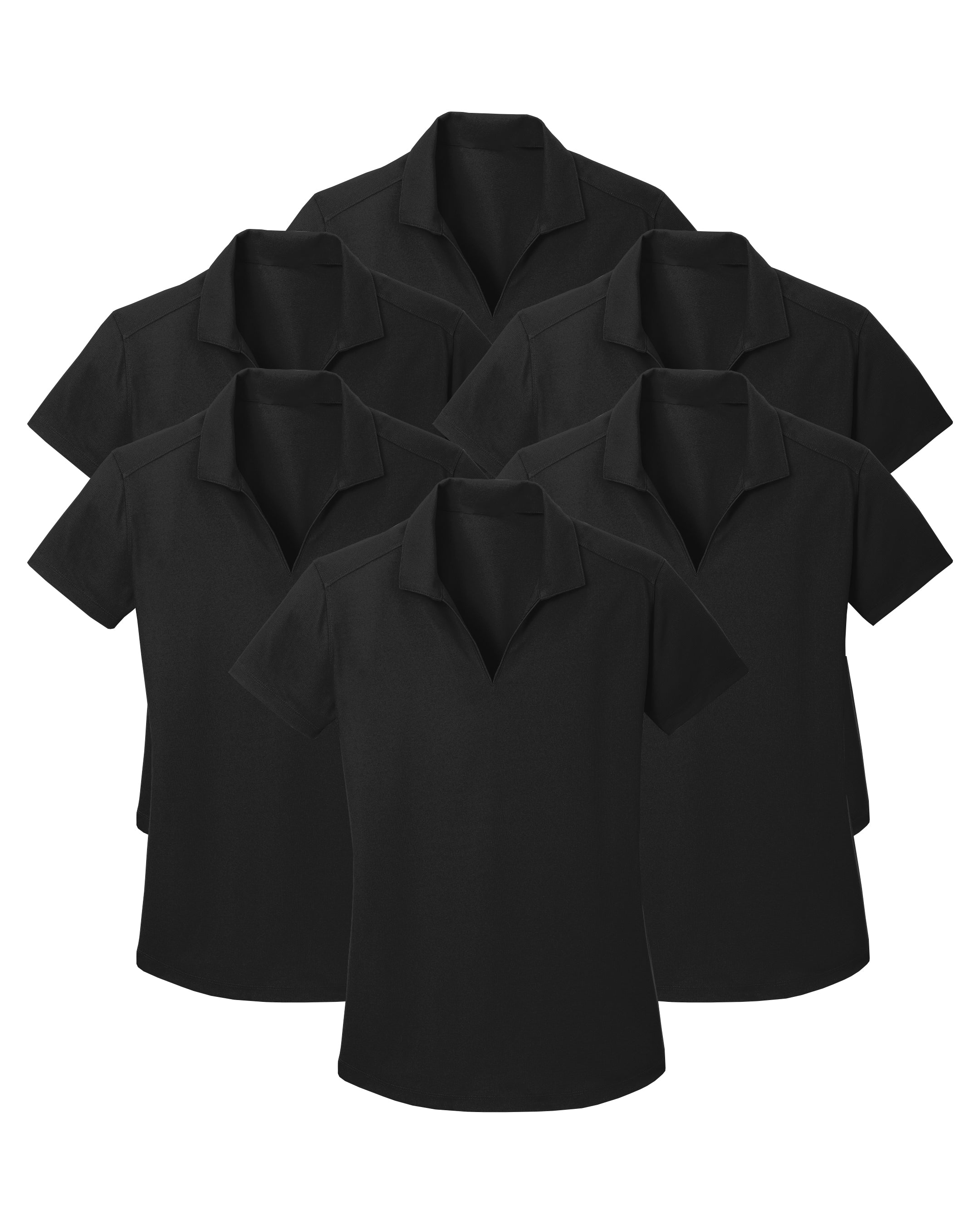 six pack black polo shirts on a white background