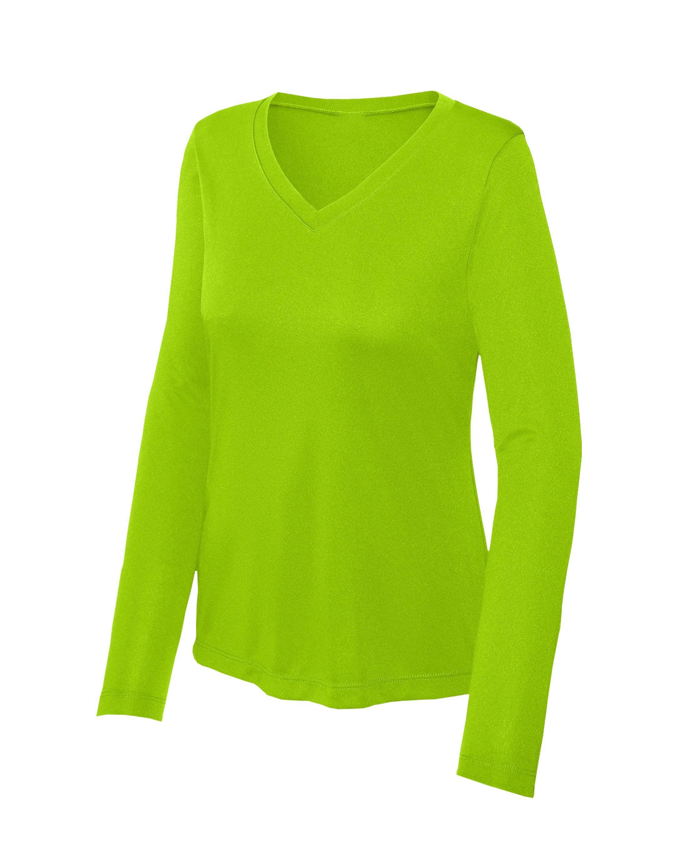 Lime green long-sleeve shirt on a white background