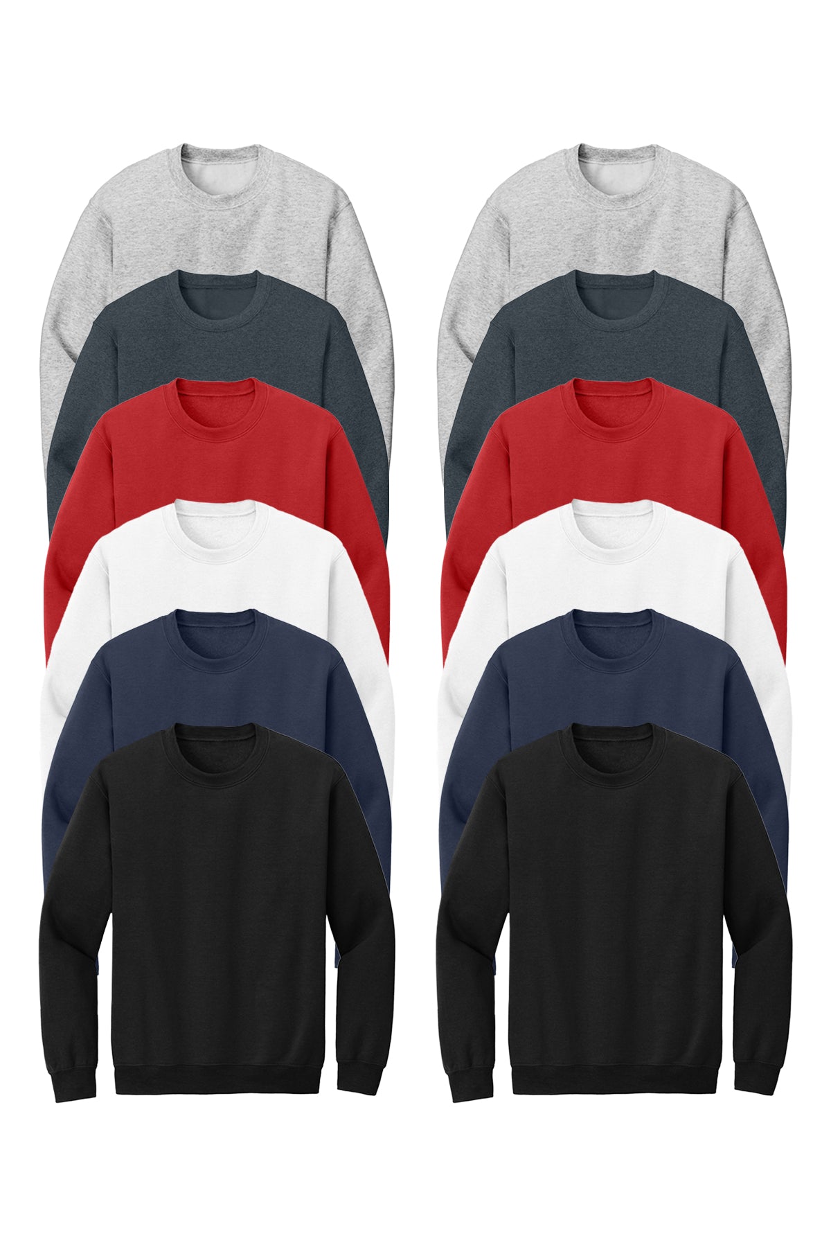 Black, White, Red, Ash, Dark Heather, Navy Multicolor 12 Pack Sweatshirts
