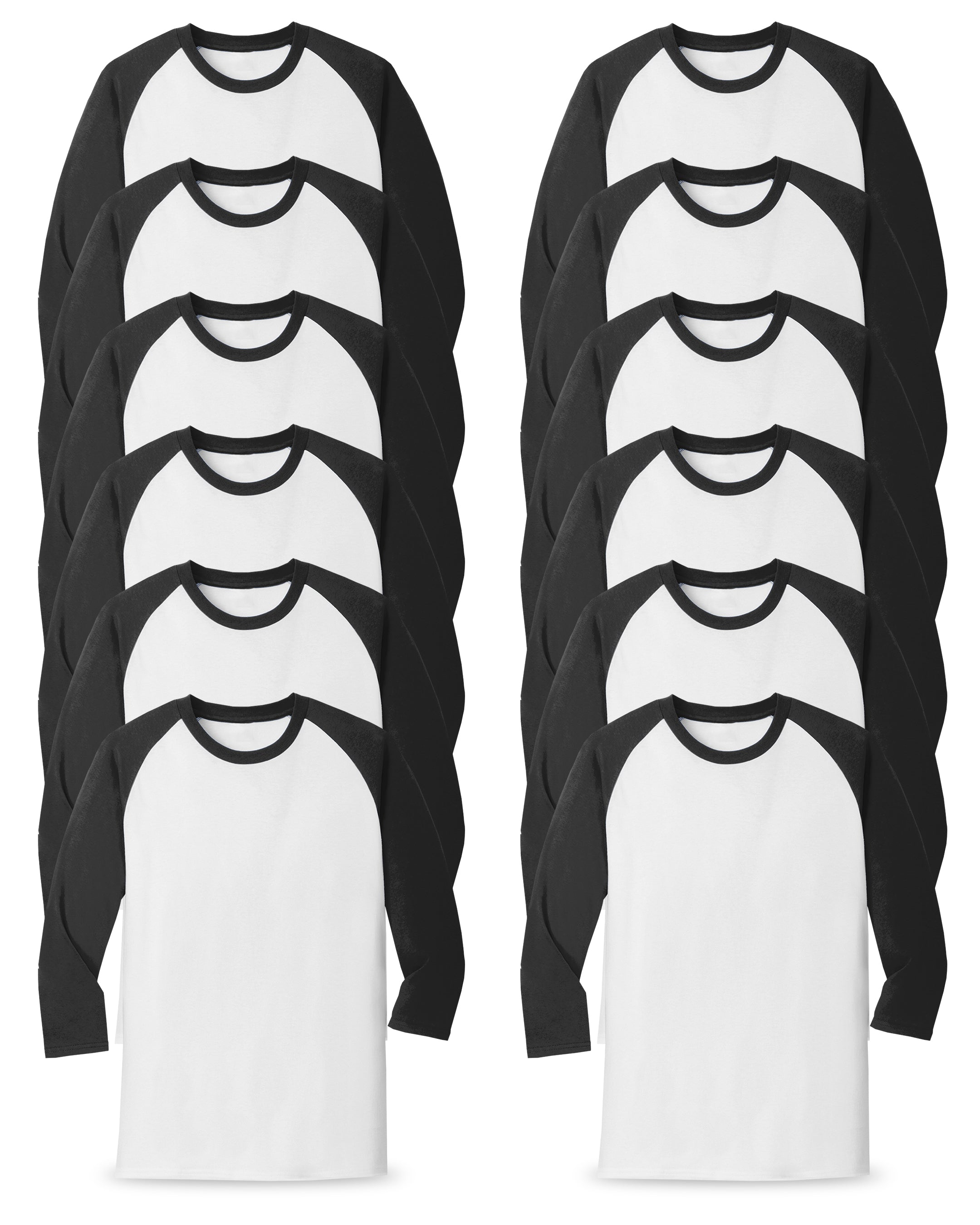 white and black long sleeve shirt pack of 12 
