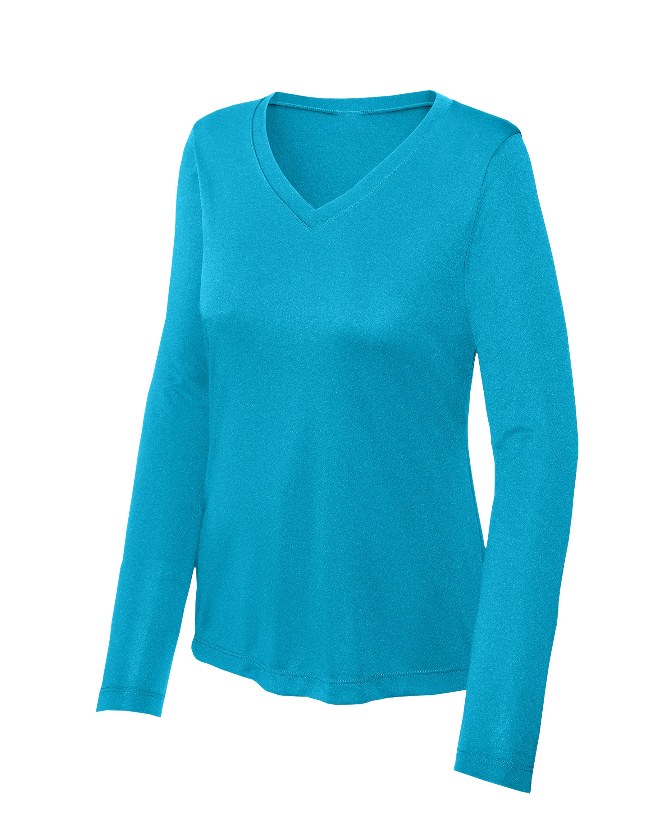 Atomic blue long-sleeve shirt on a white background